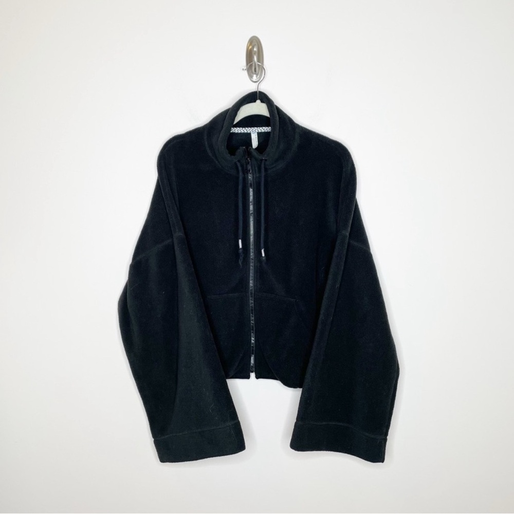 Free People Black Fleece Zip-Up Jacket